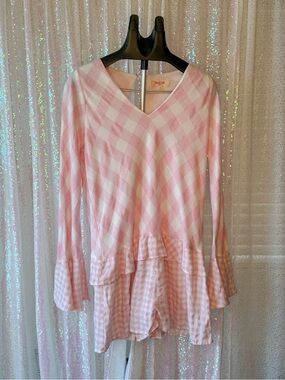 Peach Love California Pink and Cream Plaid Romper Size Medium